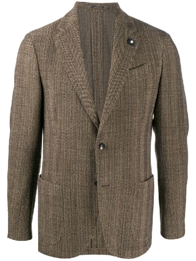 Lardini Long Sleeve Herringbone Blazer In Brown