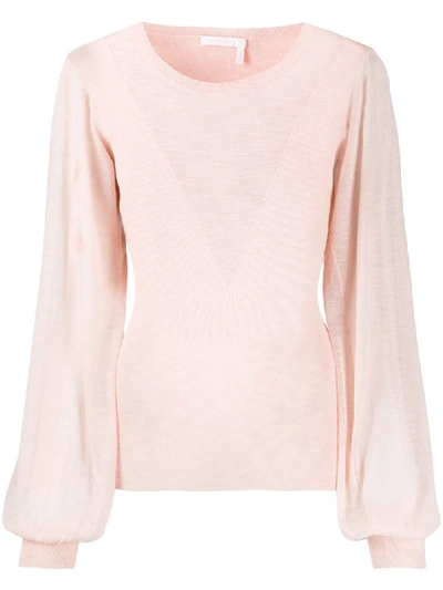 See By Chloé Long-sleeve Fitted Jumper In Pink