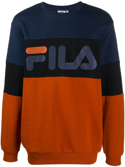 Fila Colour-block Logo Print Jumper In Blue