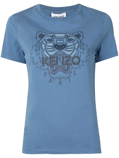 Kenzo Blue Tiger-print Cotton T-shirt