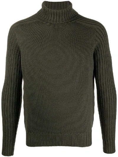 Fileria Ribbed Knit Trim Wool Jumper In Green