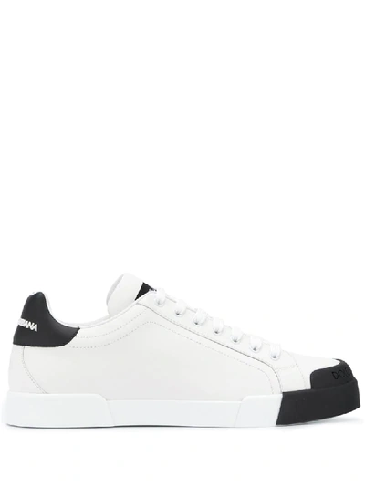 Dolce & Gabbana Contrast Toe Leather Trainers In White,black