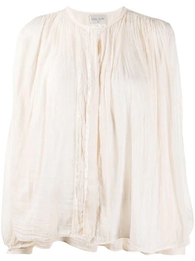 Forte Forte Pleated Long Sleeve Blouse In Neutrals