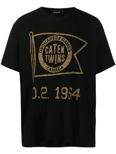 Dsquared2 Caten Twins Print T-shirt In Black