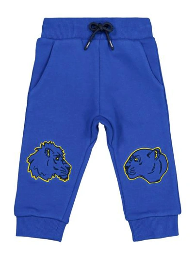 Kenzo Kids' Tiger Embroidered Cotton Sweatpants In Blue
