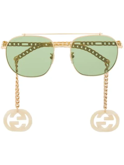 Gucci Gg Chain Aviator-frame Sunglasses In Gold