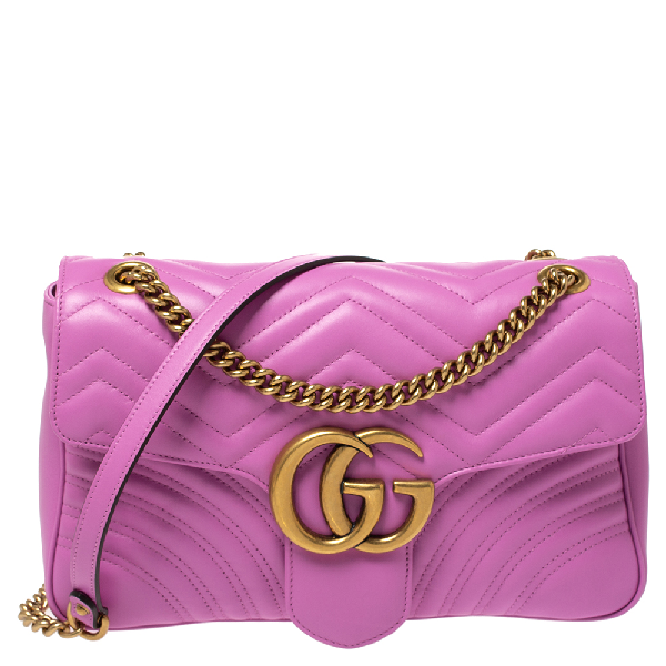 Pre-Owned Gucci Pink Matelasse Leather Medium Gg Marmont Shoulder Bag | ModeSens