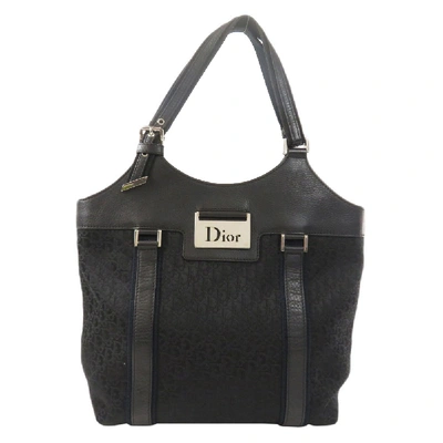 Pre-owned Dior Black Leather Trotter Canvas Trim Tote Bag