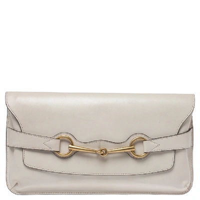 Pre-owned Gucci Ivory Leather Bright Bit Oversized Clutch In White