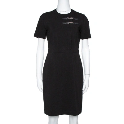 Pre-owned Gucci Black Stretch Jersey Buckle Detail Sheath Dress M