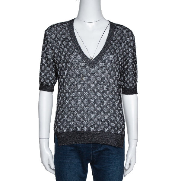 Pre-Owned Louis Vuitton Black Monogram Patterned Cashmere & Silk Knit Jumper S | ModeSens