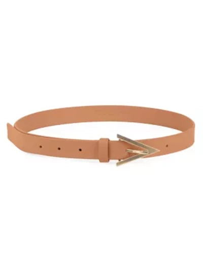 Bottega Veneta Triangular Buckle Skinny Leather Belt In Clay