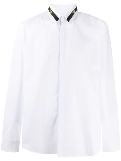 Fendi Logo-collar Long-sleeve Shirt In White