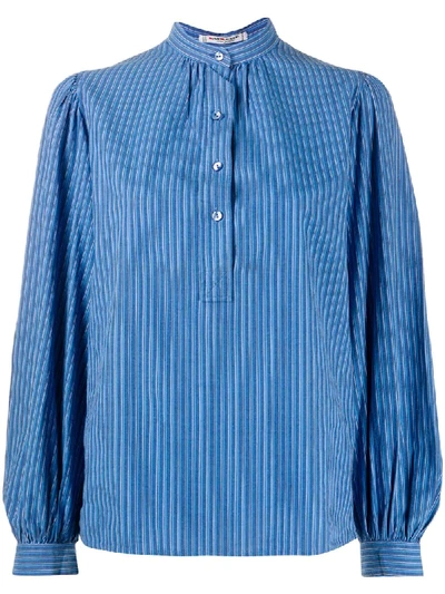 Pre-owned Saint Laurent Striped Band Collar Shirt In Blue