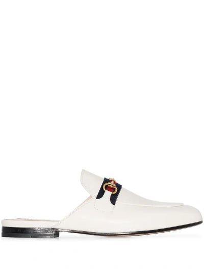 Gucci Princetown Horsebit-detailed Leather Slippers In White