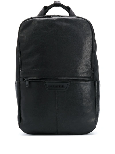 Diesel Rectangular Logo Backpack In Black
