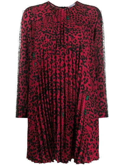 Red Valentino Leopard Print Swing Dress In Red