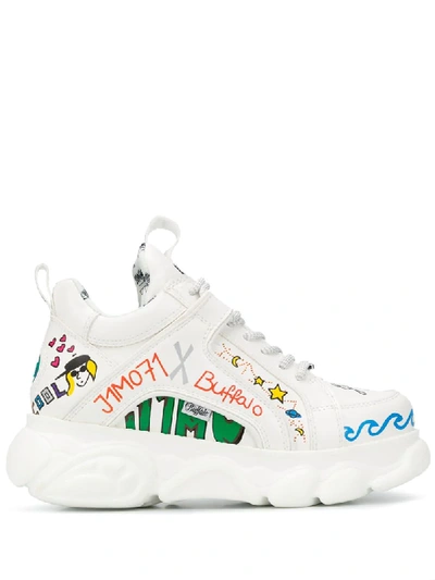 Buffalo Graffiti-print Trainers In White