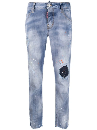 Dsquared2 Stonewashed Cropped Jeans In Blue