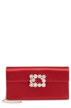 Roger Vivier Xs Flower Buckle Envelope Clutch Bag In Ciliegia/ Clear
