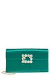 Roger Vivier Flower Buckle Satin Clutch In Altraversione