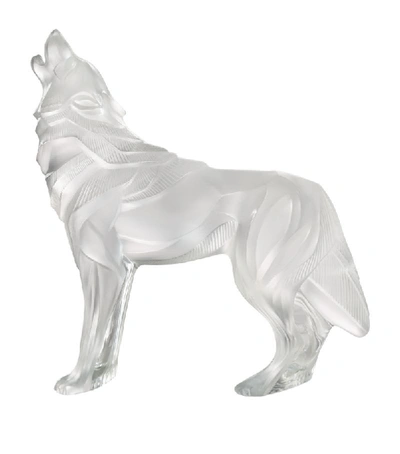 Lalique Crystal Howling Wolf Sculpture In Transparent