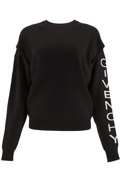 Givenchy Micro Ribbed Sweater With Logo In Black,white