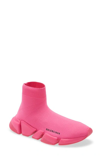 Balenciaga Speed Lt. 20 Fluorescent Knit Sock Sneakers In Pink