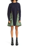 Sacai Ma-1 Side Gusset Long Sleeve Sponge Minidress In Navy