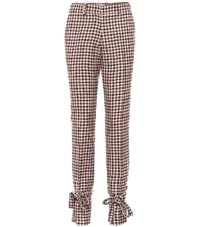 Jw Anderson Bow-embellished Checked Wool Straight-leg Pants In Auburn