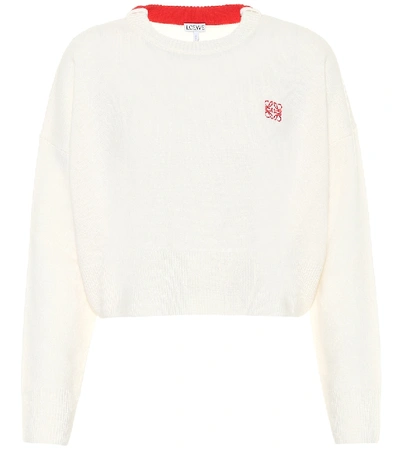 Loewe Wool Cropped Jumper With Logo Embroidery In Cream