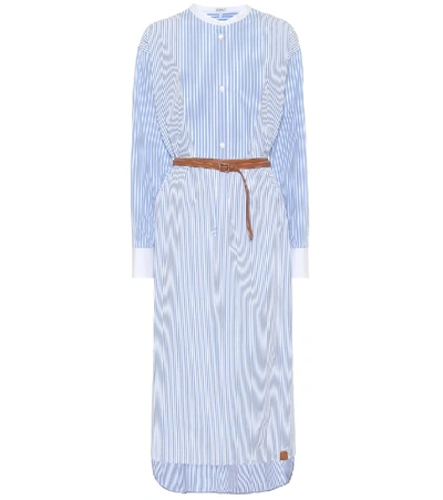 Loewe Striped Belted Cotton-poplin Shirt Dress In Blue