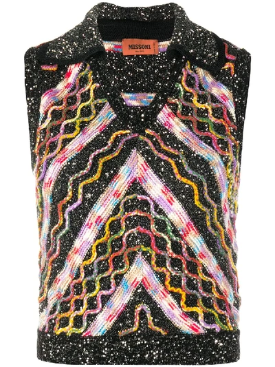 Missoni Intarsia Knit Embellished Vest In Black