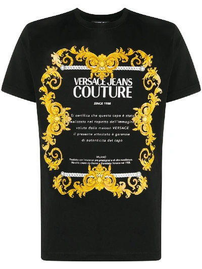 Versace Jeans Couture Baroque Etichetta-print Cotton T-shirt In Black