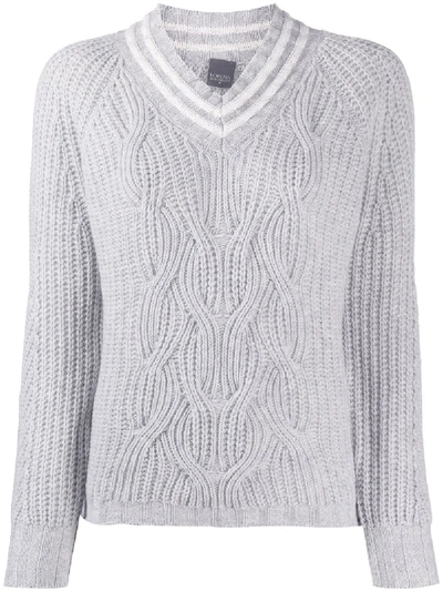 Lorena Antoniazzi Cable Knit V-neck Jumper In Grey