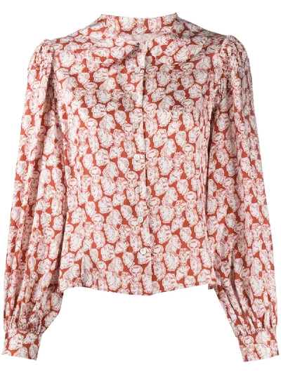 Shrimps Sketch-print Puff Sleeves Blouse In Red