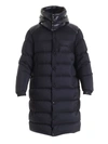 MONCLER AUTARET LONG DOWN JACKET IN BLUE FEATURING HOOD