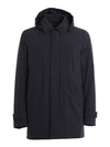 Herno Blue Technical Hooded Down Jacket In Blue