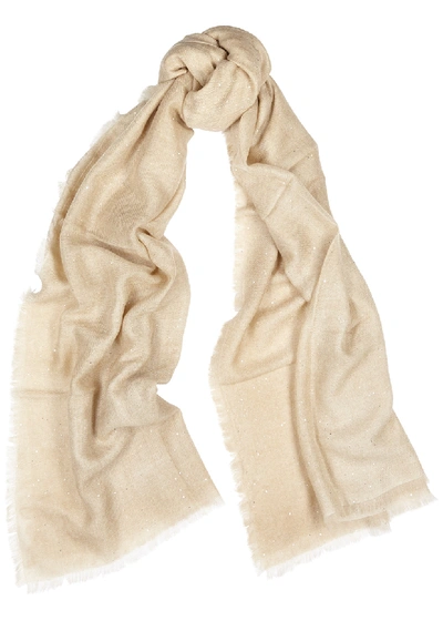 Ama Pure Sand Embellished Cashmere Scarf In Beige