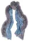 AMA PURE BLUE FUR-TRIMMED WOOL SCARF,3882055