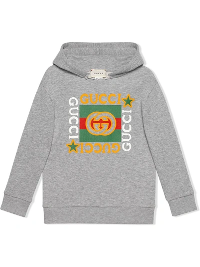 Gucci Kids' Logo印花连帽衫 In Grey