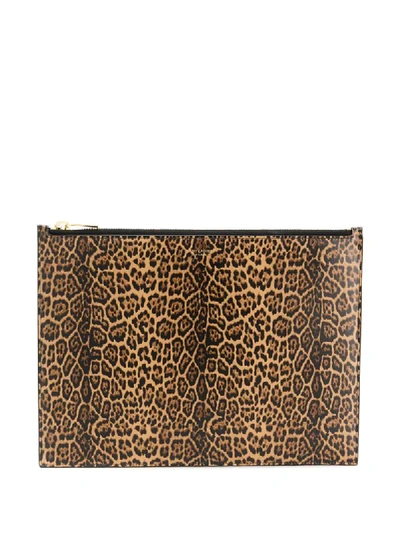 Saint Laurent Brown Paris Large Leopard Print Pouch