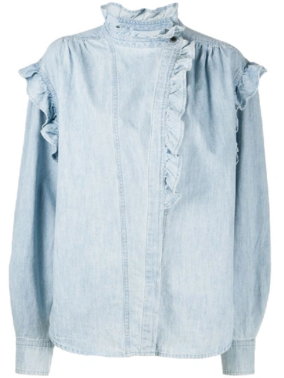 Isabel Marant Étoile Gossia Blue Ruffle-trimmed Chambray Blouse In Blue