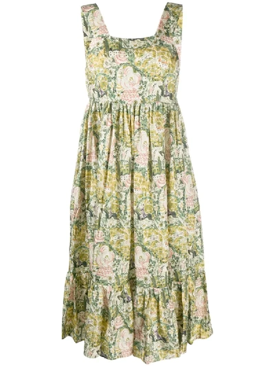 Shrimps Sylvia Square-neck Floral Silk-faille Dress In Green