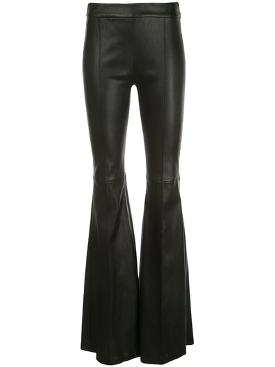 Rosetta Getty Pintucked Leather Pull-on Flare Pants In Black