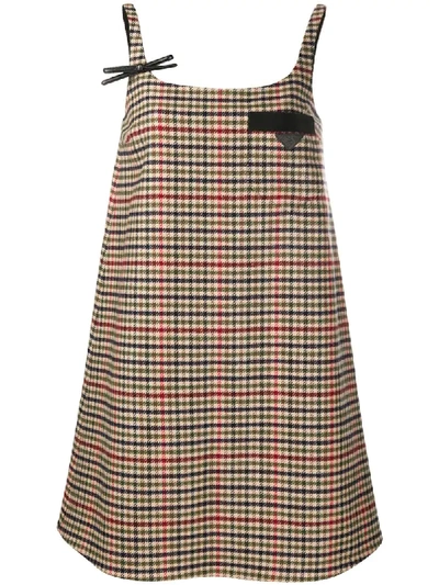 Prada Tartan Pattern Mini Dress In Neutrals