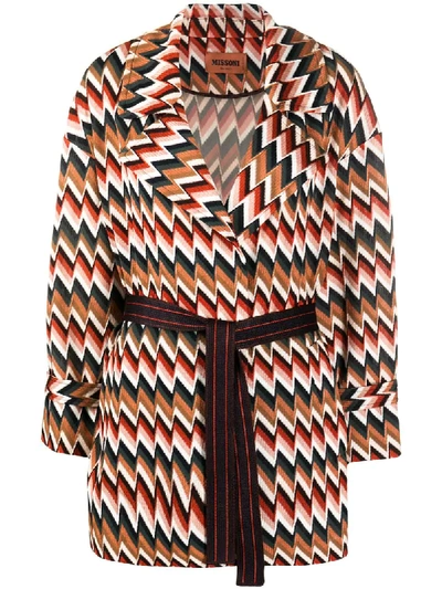 Missoni Zigzag-print Tie Waist Cardi-coat In Red