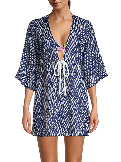 Milly Ava Printed Silk-blend Coverup In Aqua