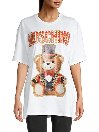 Moschino Logo Bear Graphic T-shirt In Bianco