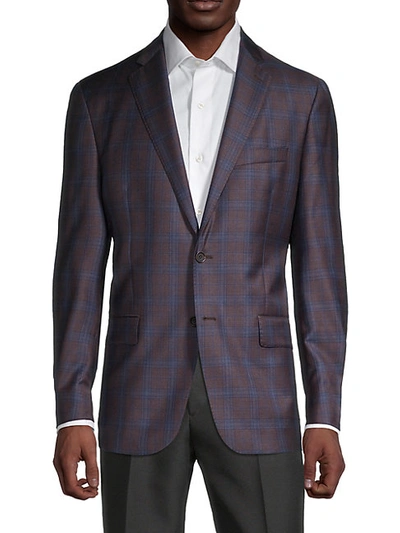 Hart Schaffner Marx Windowpane Check Wool Jacket In Dark Brown